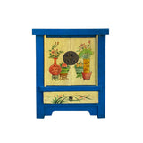 chinese flower vase end table - asian bright blue yellow nightstand - Chinese blue side table