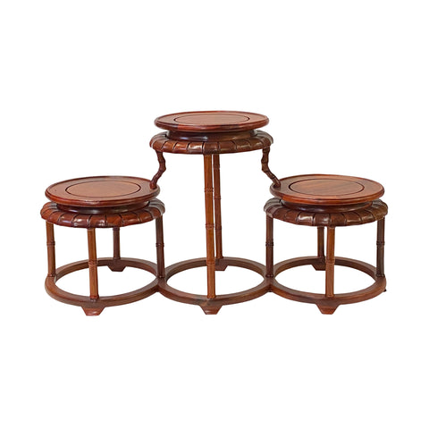 Brown Wood Bridge Step Round Table Top Curio Display Easel Stand ws285 –  Golden Lotus Antiques