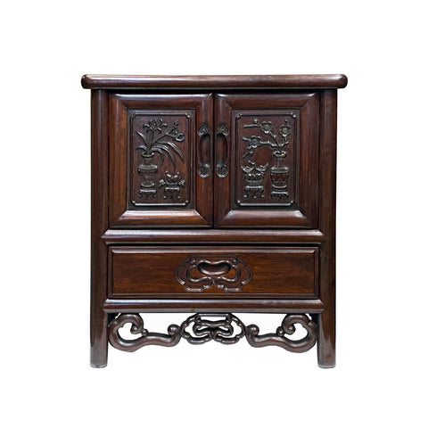 rosewood end table - asian dark brown nightstand - oriental lamp table