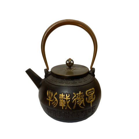 chinese black iron metal teapot art - asian cast iron teapot display figure