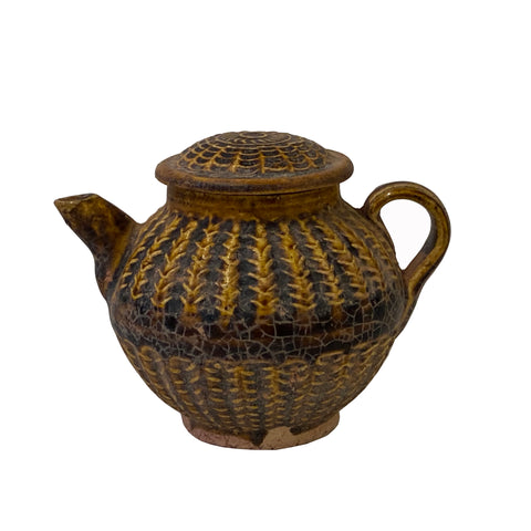 ceramic teapot art - brown clay teapot display figure
