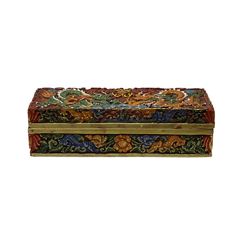 chinese lacquer box - dragons carving resin box 