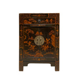 oriental copper color scenery graphic - Asian end table - Chinese graphic nightstand