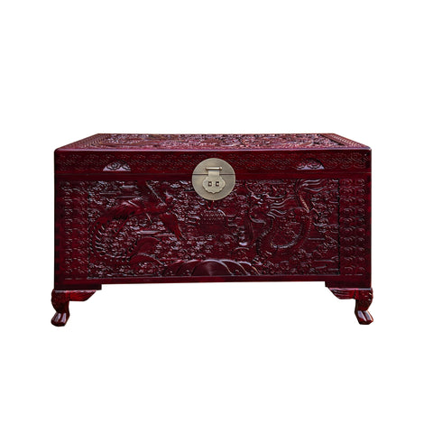 phoenix dragon wood trunk - camphor wood trunk coffee table - dark burgundy brown wood trunk