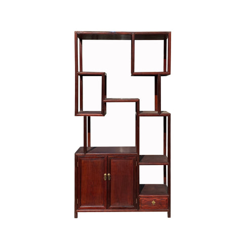 Chinese display cabinet - oriental curio bookcase - Light Brown stain room divider cabinet