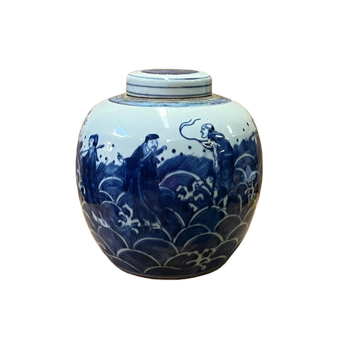 ginger jar - chinese blue white porcelain jar - eight immortal jar