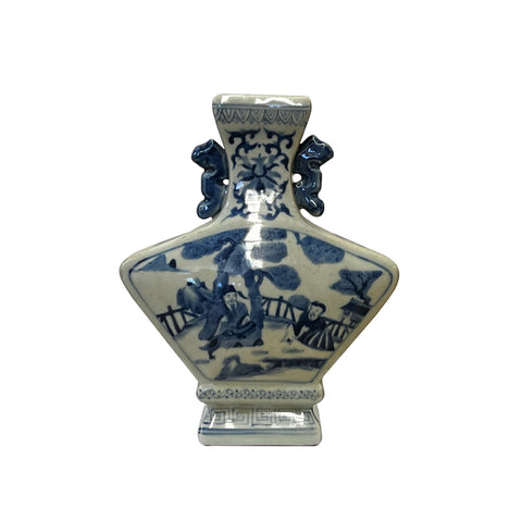 chinese blue white fan shape porcelain vase - asian chinese porcelain vase