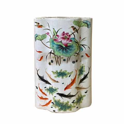 chinese flower shape porcelain vase - lotus koi fishes vase