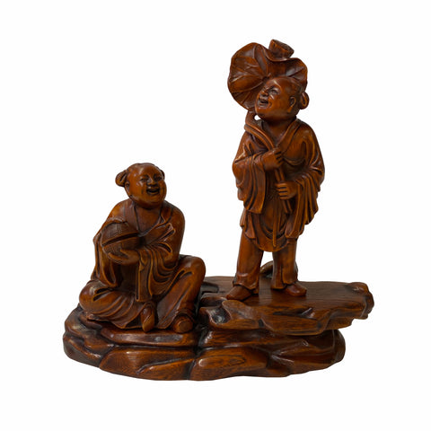 Chinese golden kids - Fortune figure - oriental wooden carving art