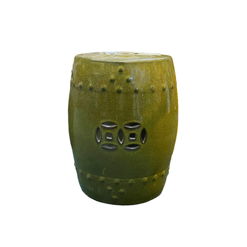 round mustard green porcelain stool - round porcelain side table