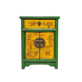 green yellow graphic end table - asian green nightstand - oriental moonface side table
