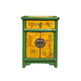 chinese yellow green end table - oriental graphic nightstand - asian side table