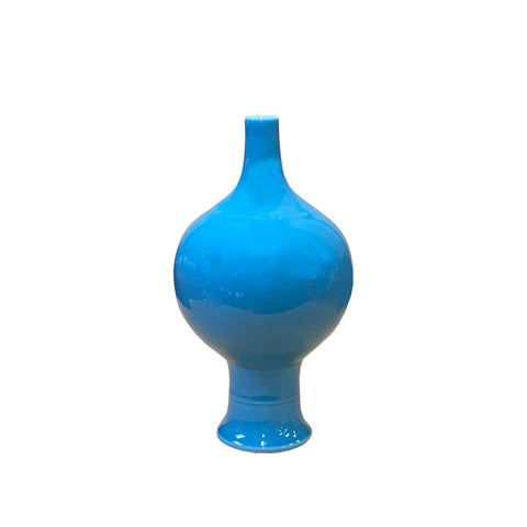 blue porcelain vase - asian handmade vase - blue small mouth vase
