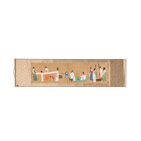 chinese horizontal scroll painting - asian people court house ladies painting