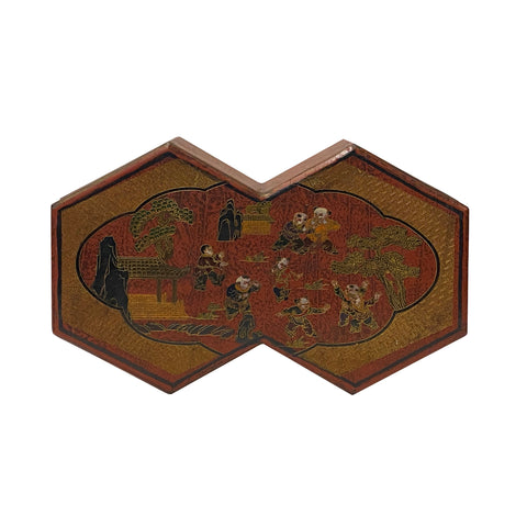 chinese lacquer box - decagon shape box - asian graphic box