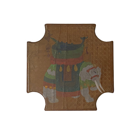 oriental lacquer box - elephant graphic wood box - light brown square box