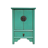 turquoise green end table - asian moon face side table - oriental chinese slim nightstand