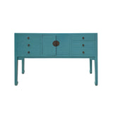 pastel blue foyer table - oriental moonface side table - slim narrow pedestal table