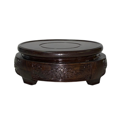chinese rosewood stand - brown round vase stand  - oriental vase riser
