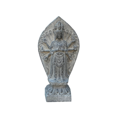 Stone Kwan Yin - Tong style Tara - thousand arms Bodhisattva statue