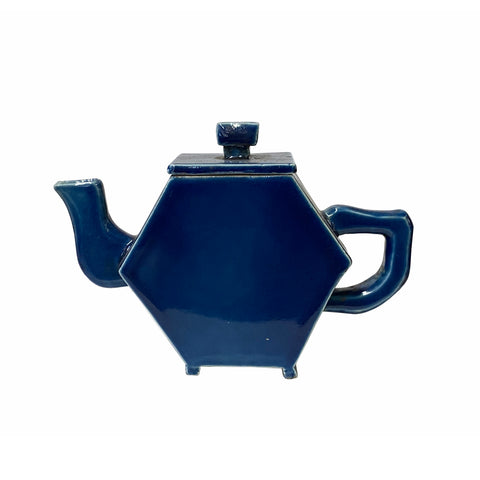 navy blue porcelain vase - hexagonal shape teapot display art 