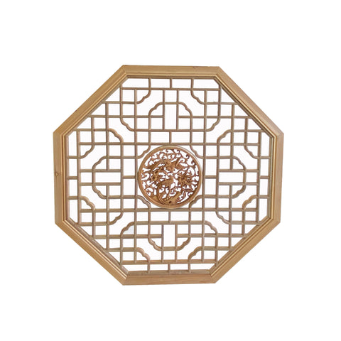 octagonal wood panel - oriental wall flower birds plaque - Asian Fengshui wall panel