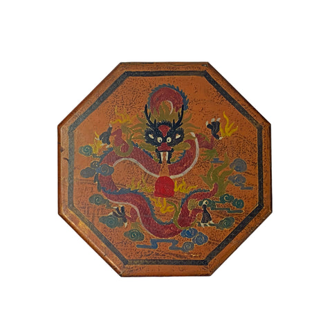 chinese lacquer box - octagon dragon box - asian dragon accent box