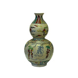 gourd shape small vase - oriental porcelain vase - off white distressed ceramic vase