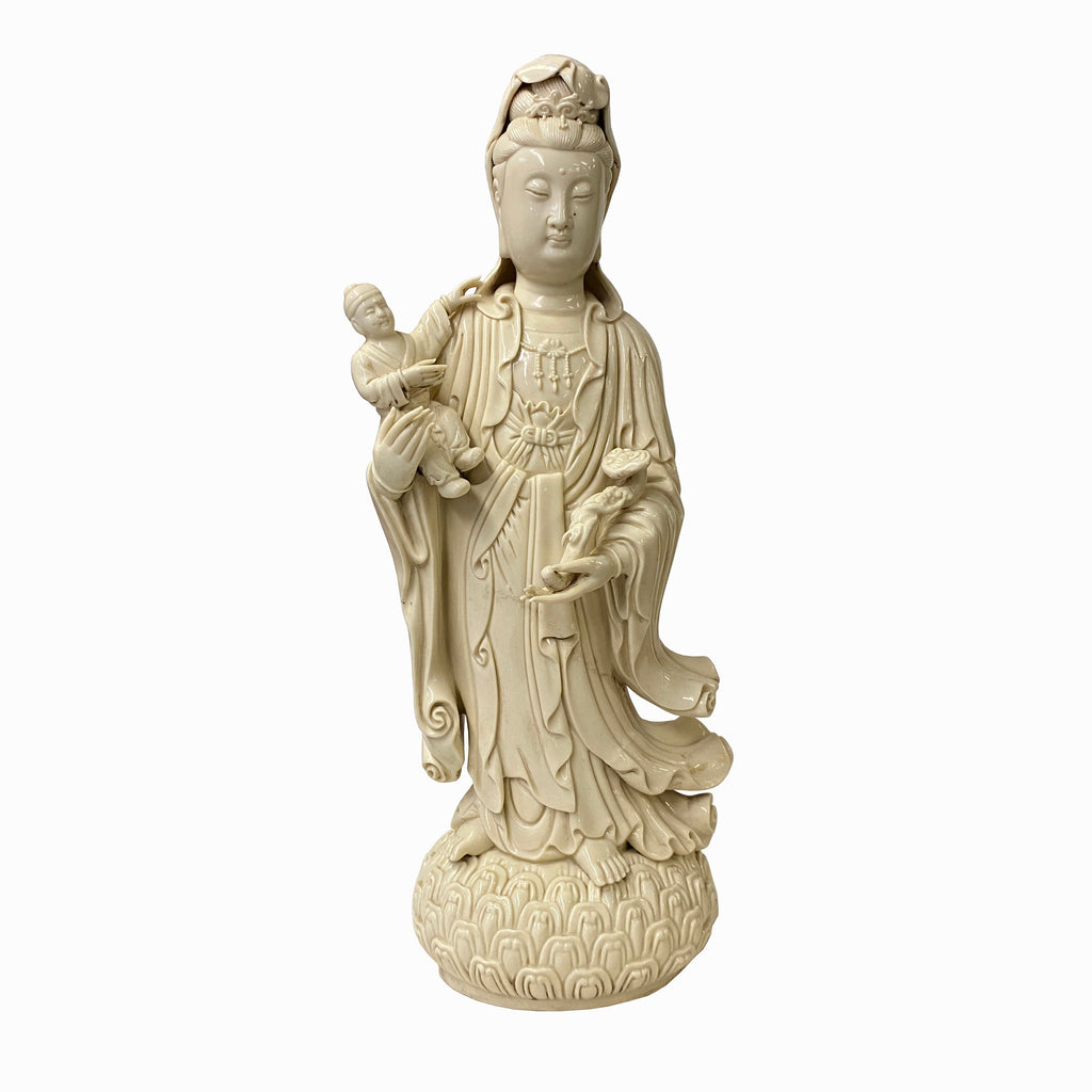 Chinese Off White Porcelain Song Zi Kwan Yin with a Boy Figure / Statu –  Golden Lotus Antiques