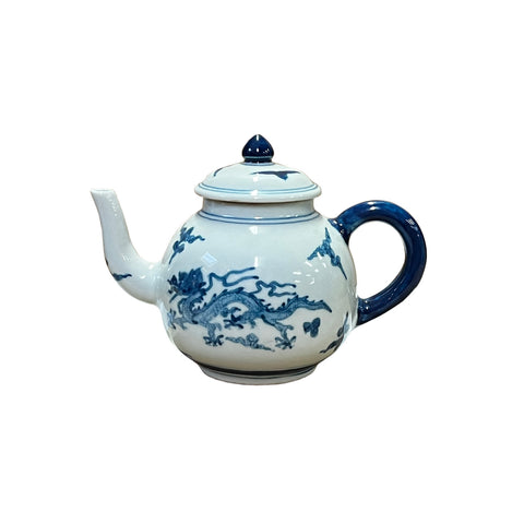 blue white dragon theme teapot art - porcelain teapot display -