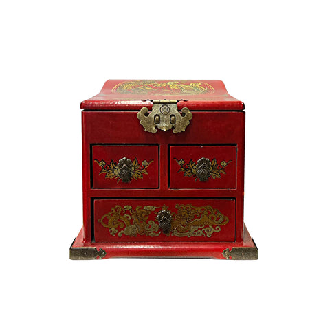 red flower birds jewelry box - asian red storage box