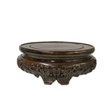 round wood stand  - asian brown wood vase stand