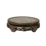 Stone top wood round vase stand - chinese stone round display easel riser stand