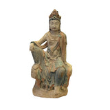 Rustic Wood Sitting Bodhisattva Kwan Yin Tara Buddha Statue - Chinese buddha