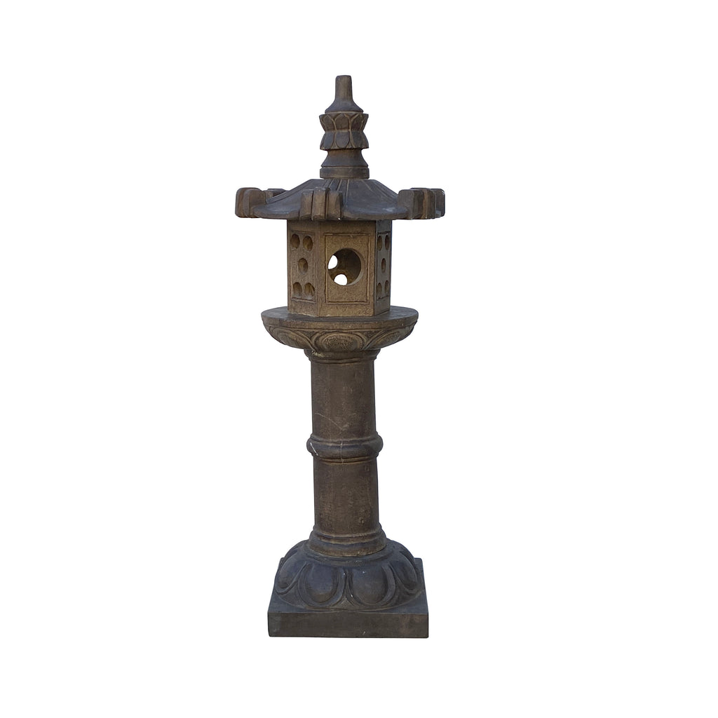 Oriental Zen Gray Stone Hexagon Tower Garden Lantern Statue cs7095S