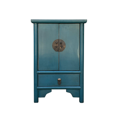Chinese Bold Bolection Blue Moon Face End Table Nightstand cs7373S