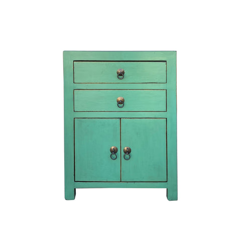 rustic pastel turquoise green #4eaa93 - Asian chinese green end table - oriental turquoise nightstand