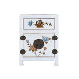 Chinese Off White Vinyl Moon Face Flower  End Table Nightstand cs7130S