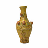 yellow pottery vase - chinese peach theme vase - asian yellow ceramic vase