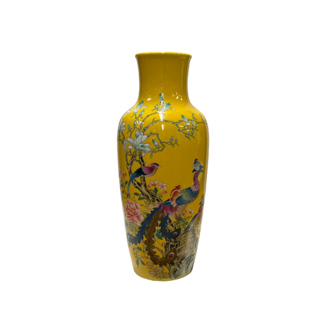 chinese yellow porcelain vase - asian flower birds case
