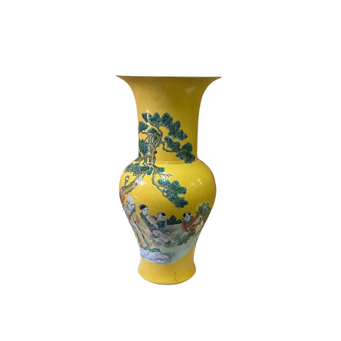 yellow base people graphic porcelain vase - Chinese oriental pattern vase