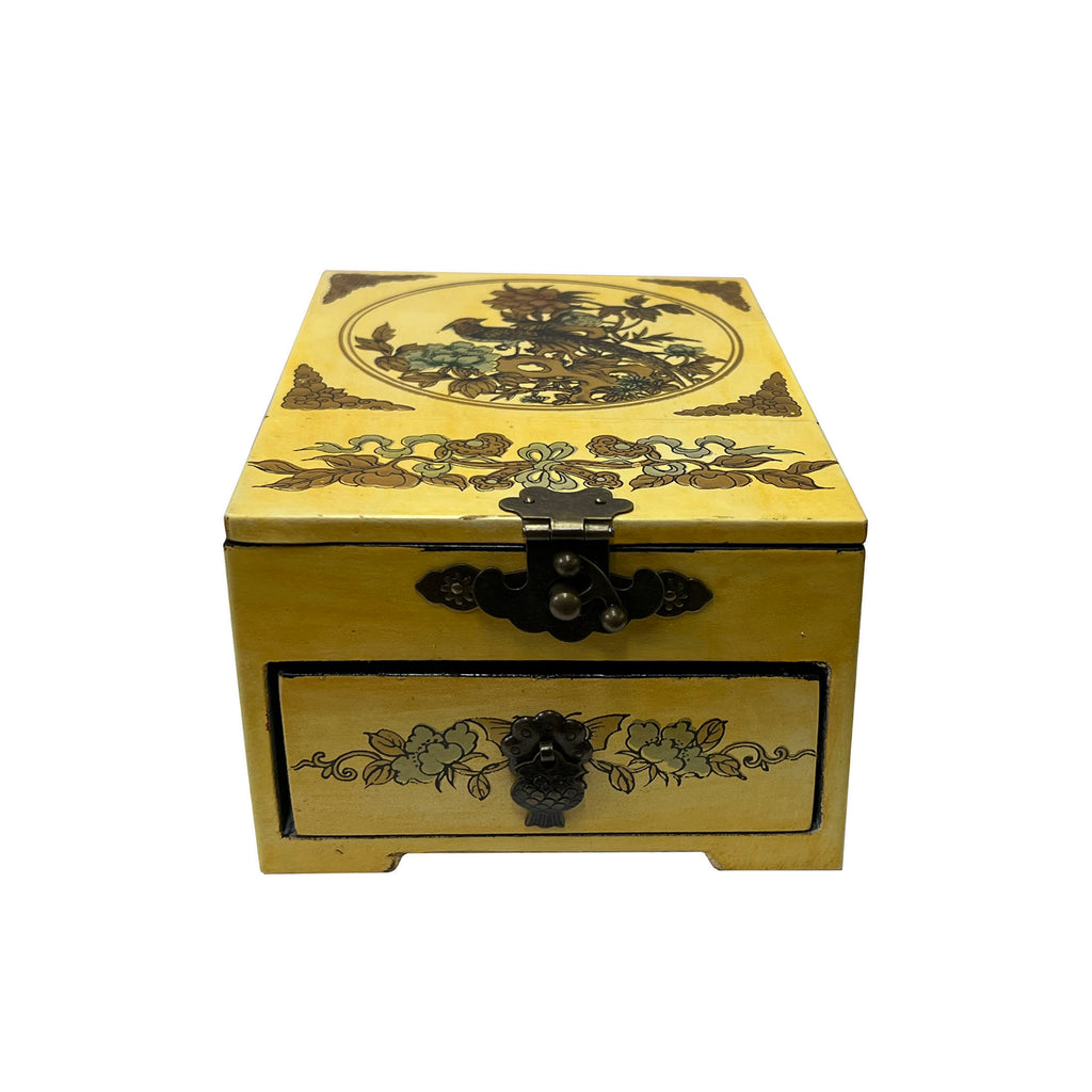 Small Chinese Oriental Yellow Flower Birds Mirror Jewelry Box ws2821AS Small Chinese Oriental Yellow Flower Birds Mirror Jewelry Box ws2821AS
