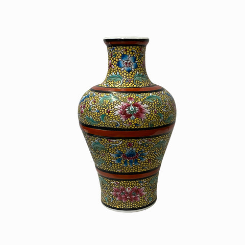 chinese oriental vase - yellow base flower graphic vase