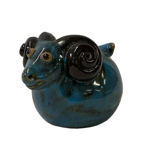 navy blue artistic ram figure - handmade ceramic pottery cute ram figure