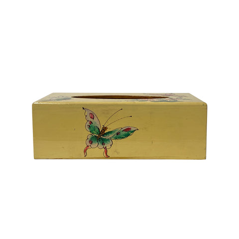 yellow wood tissue box - butterflies flowers box - rectangular tissue box