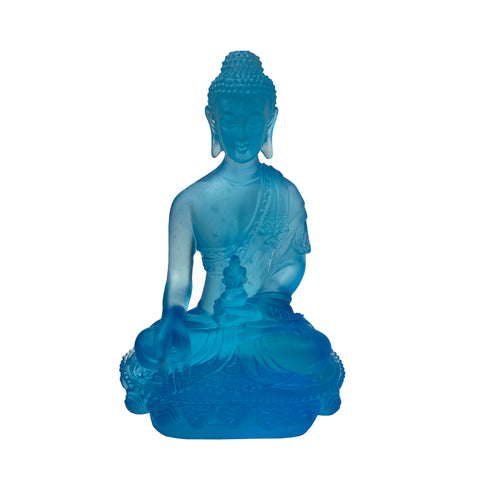 Gautama Amitabha Shakyamuni Statue - Chinese blue glass Buddha statue