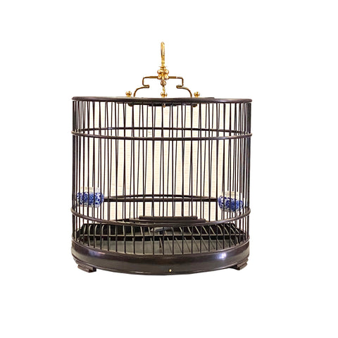 chinese decorative round birdcage - asian rosewood birdcage art