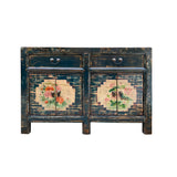 teal blue sideboard - flower graphic credenza - asian chinese blue console table