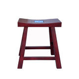 oriental brick red wood stool - asian red single seat wood stool - chinese blue white porcelain tile accent stool