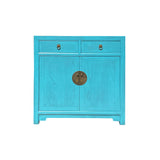 pastel blue wood console table - narrow foyer entrance table - blue credenza cabinet